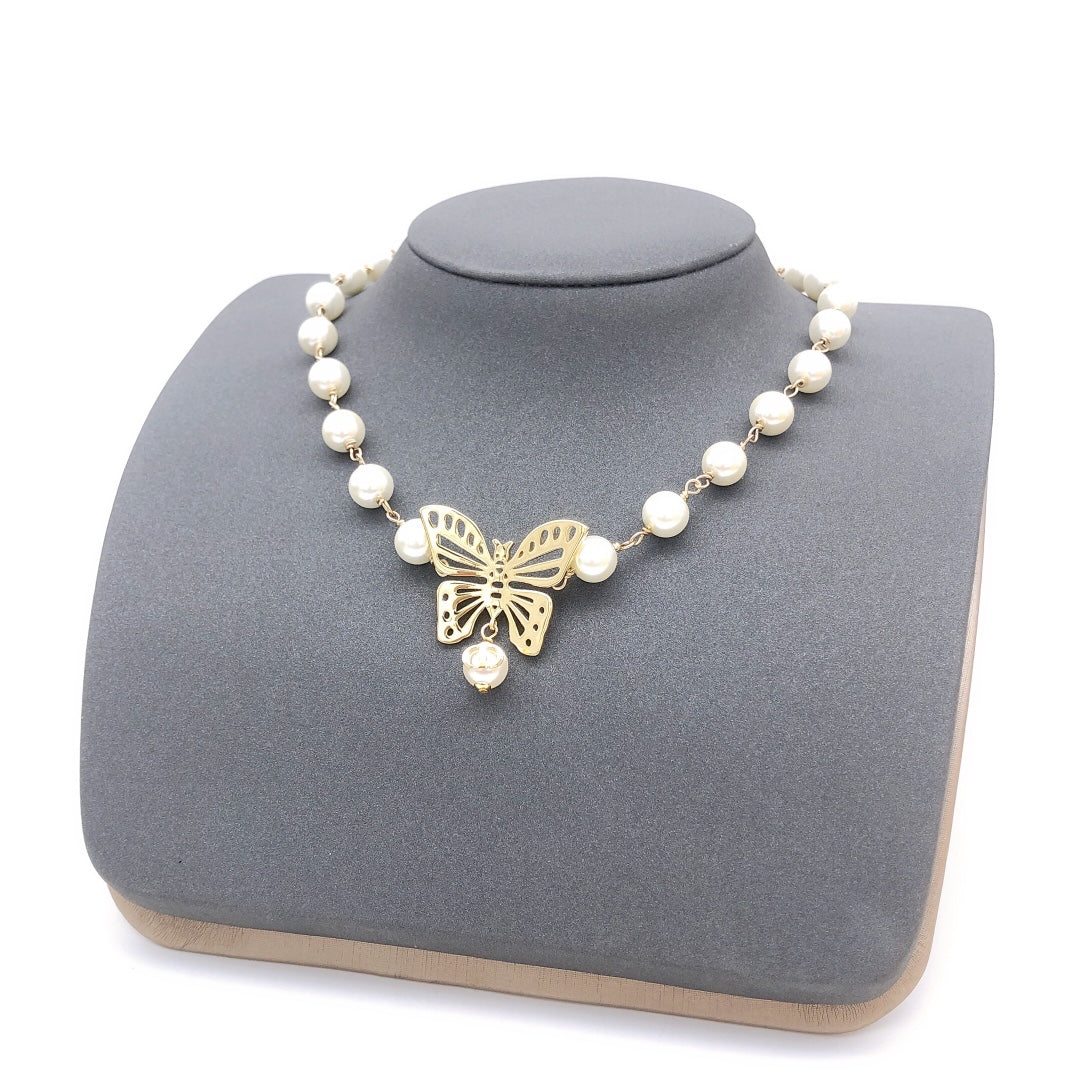 Dior Butterfly Pearl Chain Necklace